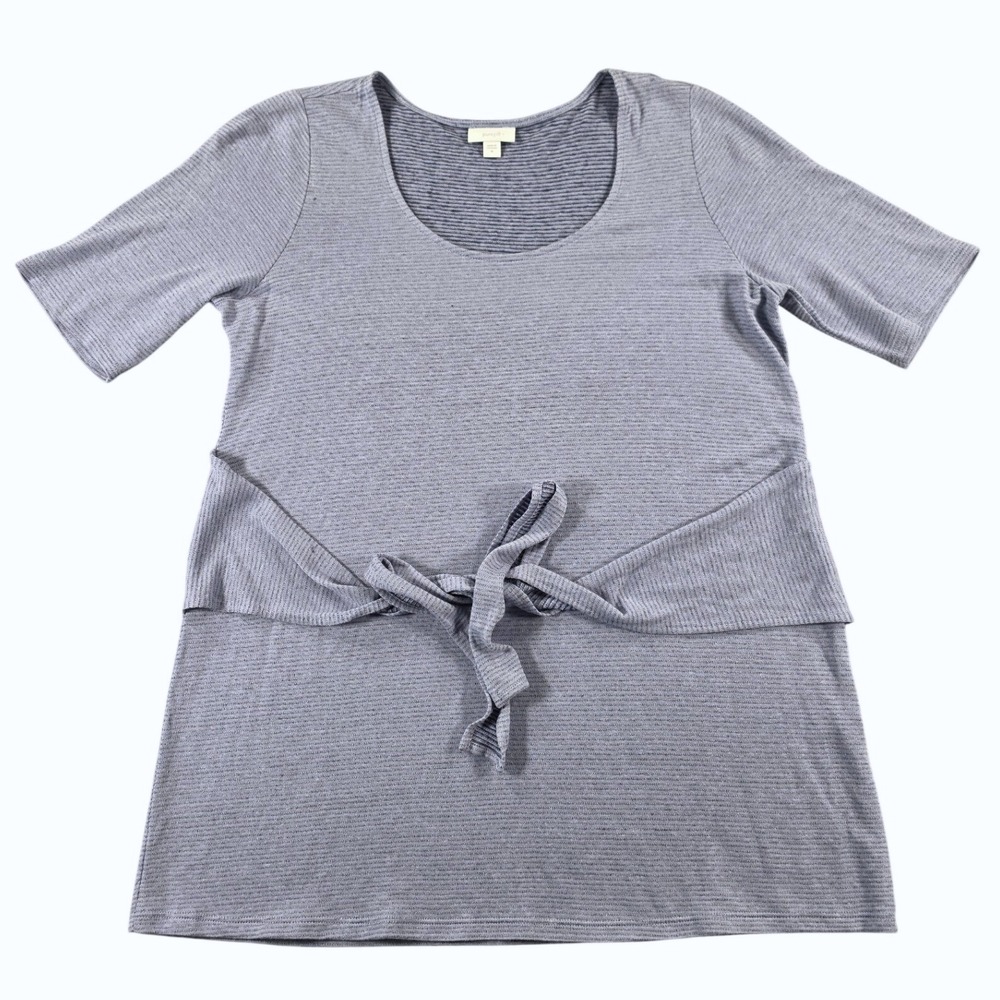 Pure Jill Linen Blend Tie Waist Relaxed Tunic Top Blue Womens M